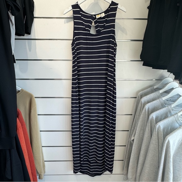 C&C California Jersey Knit Dress. Navy with white stripes. Medium weight fabric. - Picture 1 of 5